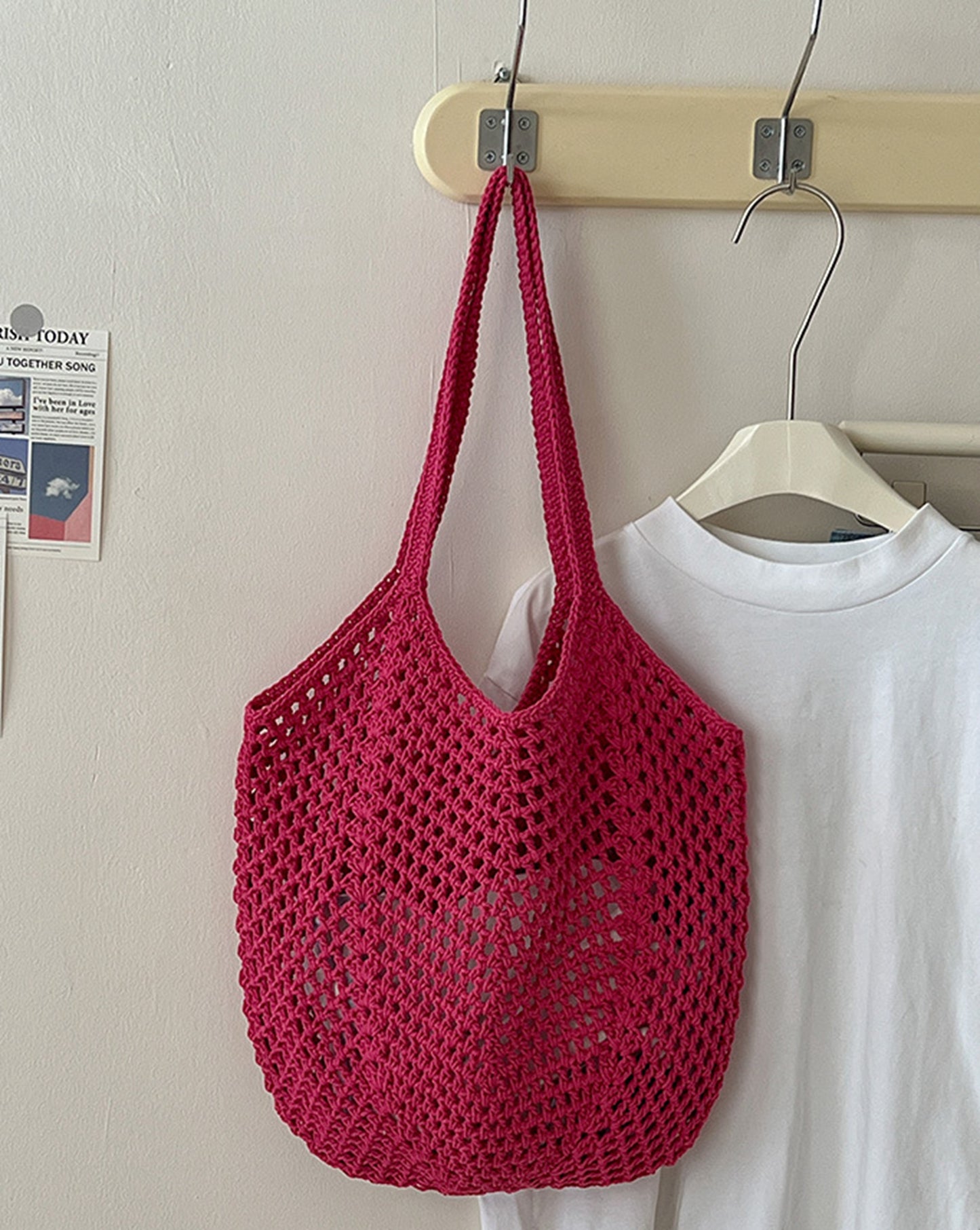 Handmade yarn knitted summer beach tote handbag HB2400023
