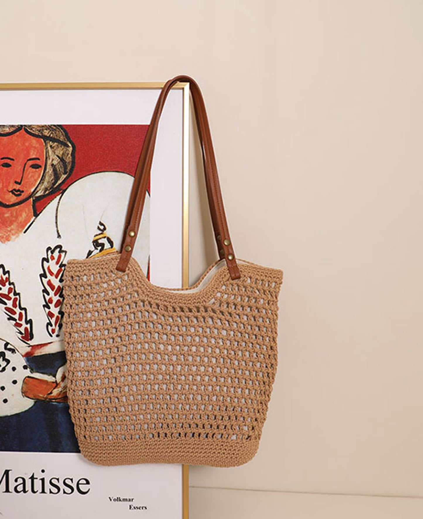 Handmade yarn knitted summer beach tote handbag HB2400023