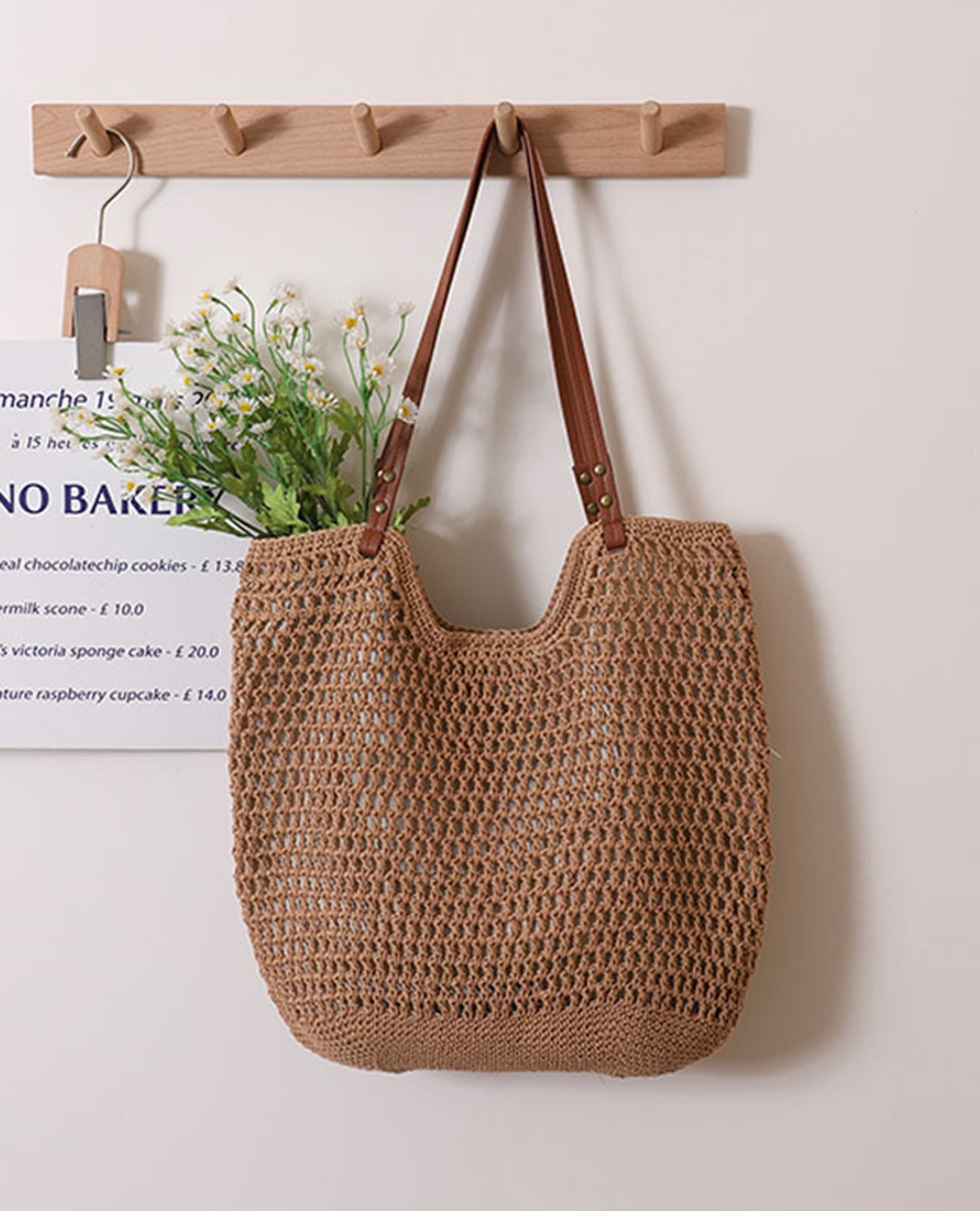 Handmade yarn knitted summer beach tote handbag HB2400023
