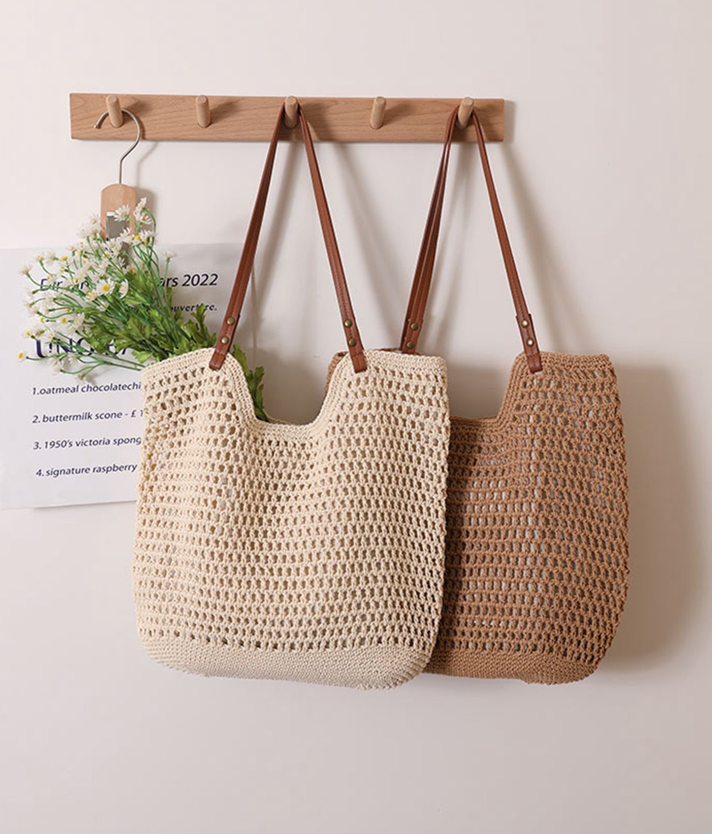Handmade yarn knitted summer beach tote handbag HB2400023