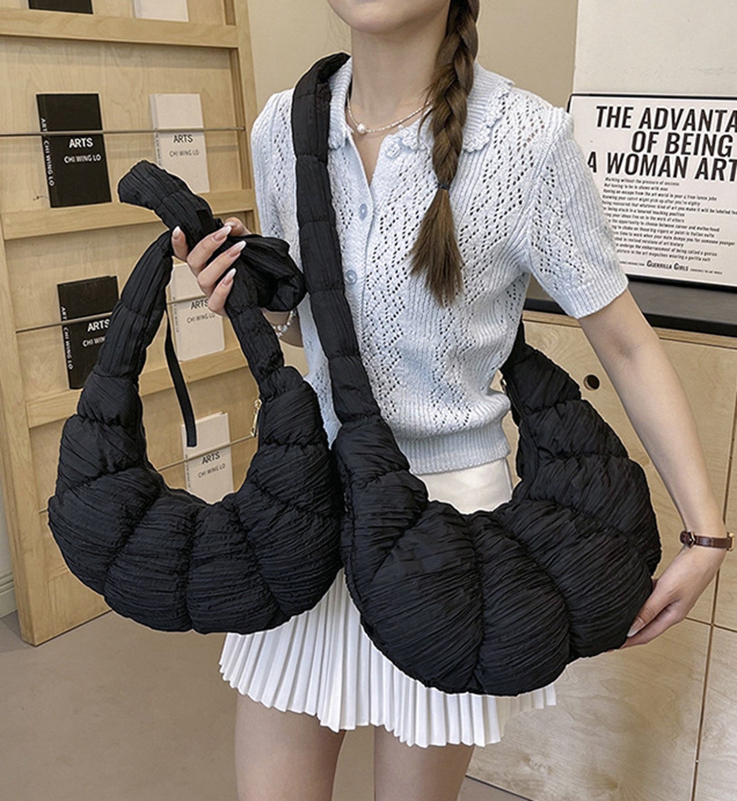 Hot pink quilted puffy crossbody shoulder bag for travel HB2400025