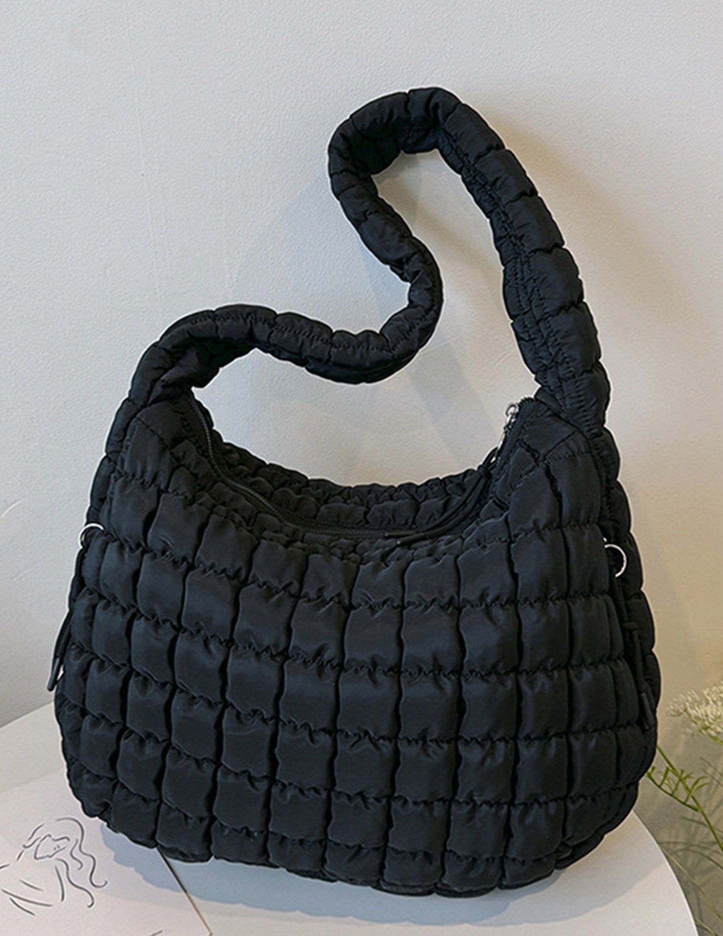 Hot pink quilted puffy  crossbody shoulder bag HB2400026