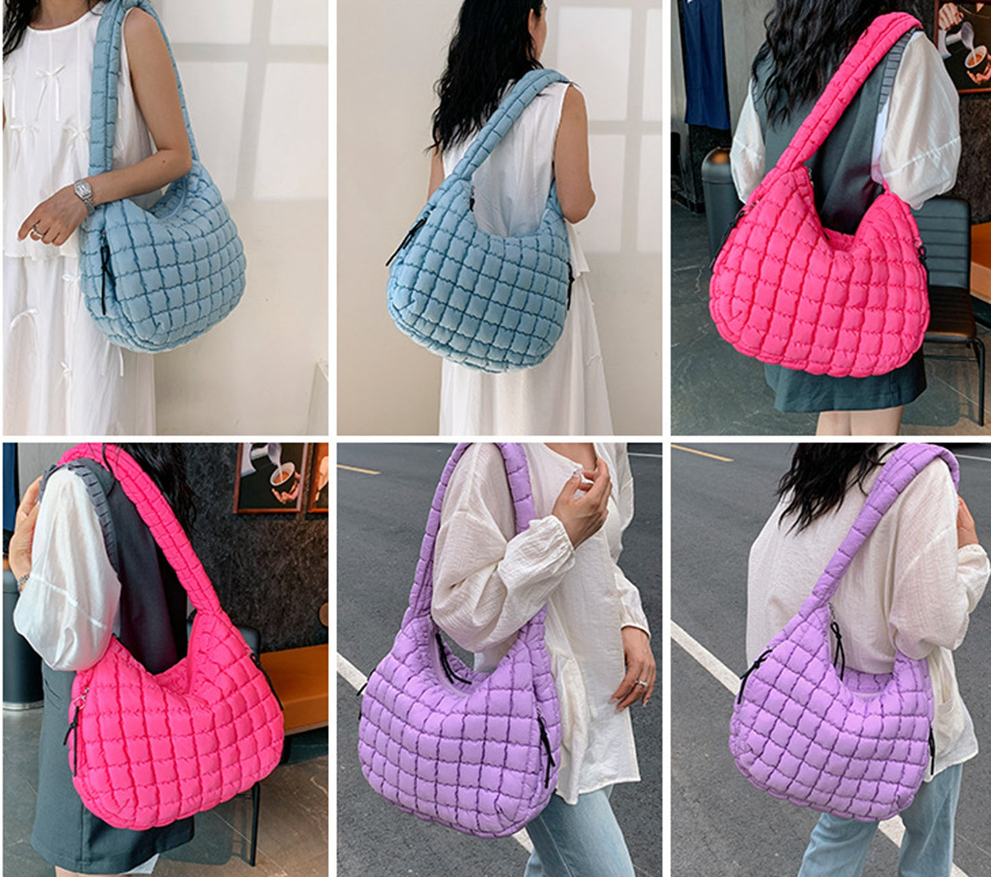 Hot pink quilted puffy  crossbody shoulder bag HB2400026