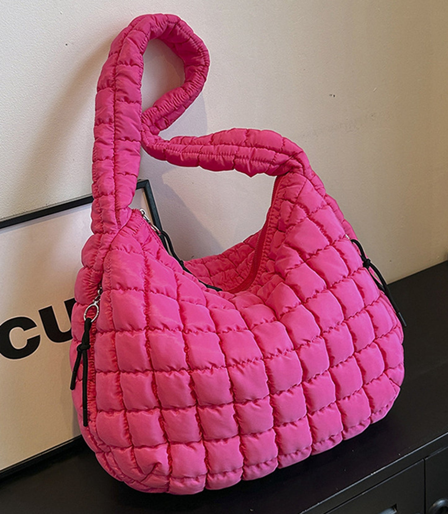 Hot pink quilted puffy  crossbody shoulder bag HB2400026