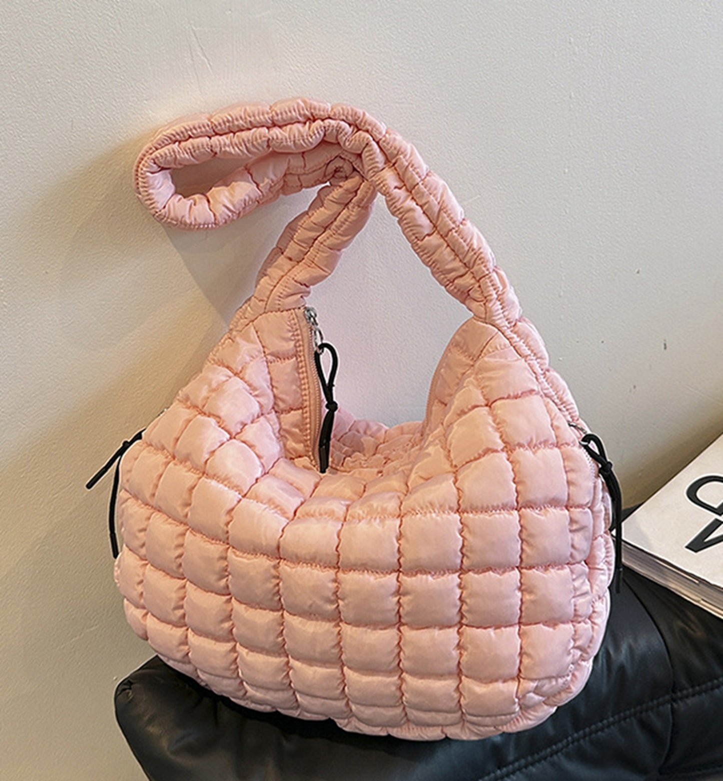 Hot pink quilted puffy  crossbody shoulder bag HB2400026