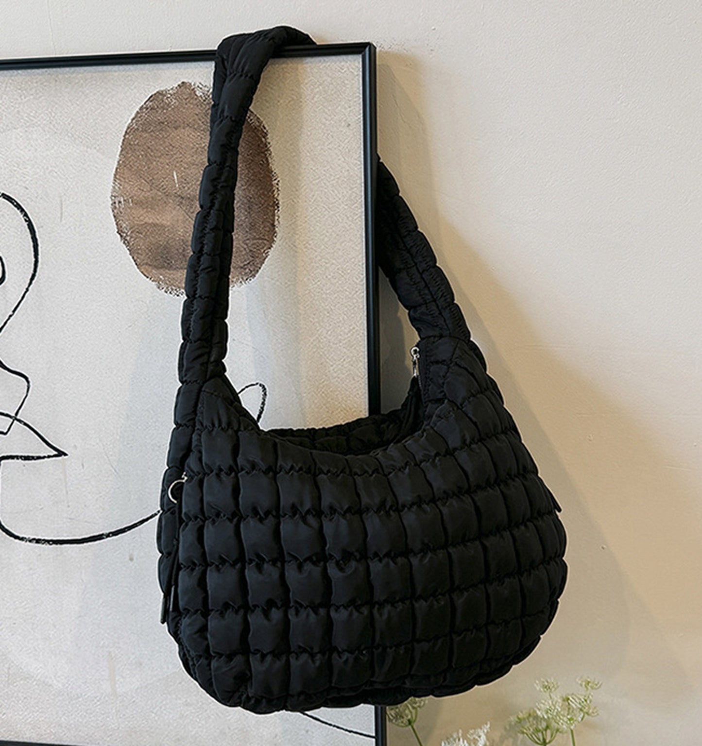Hot pink quilted puffy  crossbody shoulder bag HB2400026