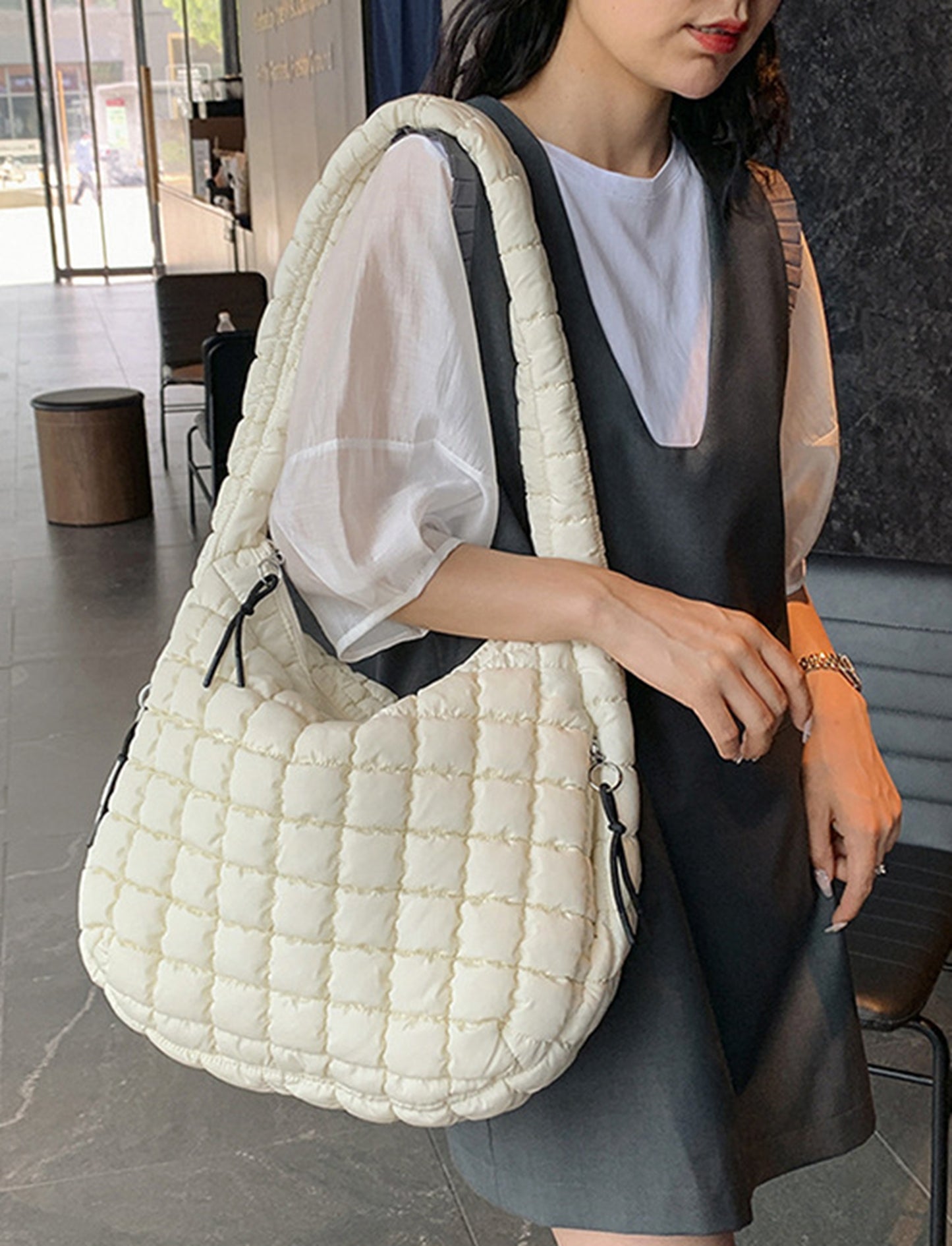 Hot pink quilted puffy  crossbody shoulder bag HB2400026