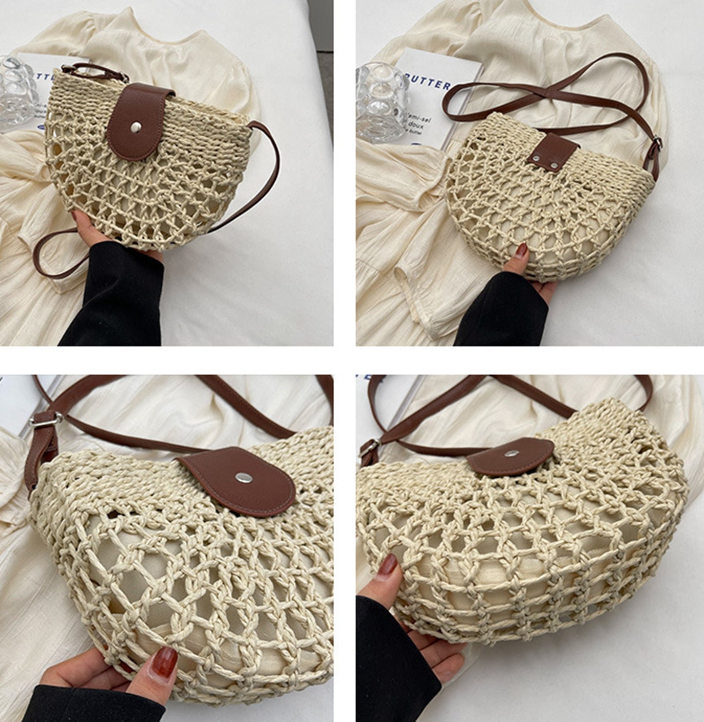 Handmade yarn knitted summer beach crossbody bag for women HB2400027