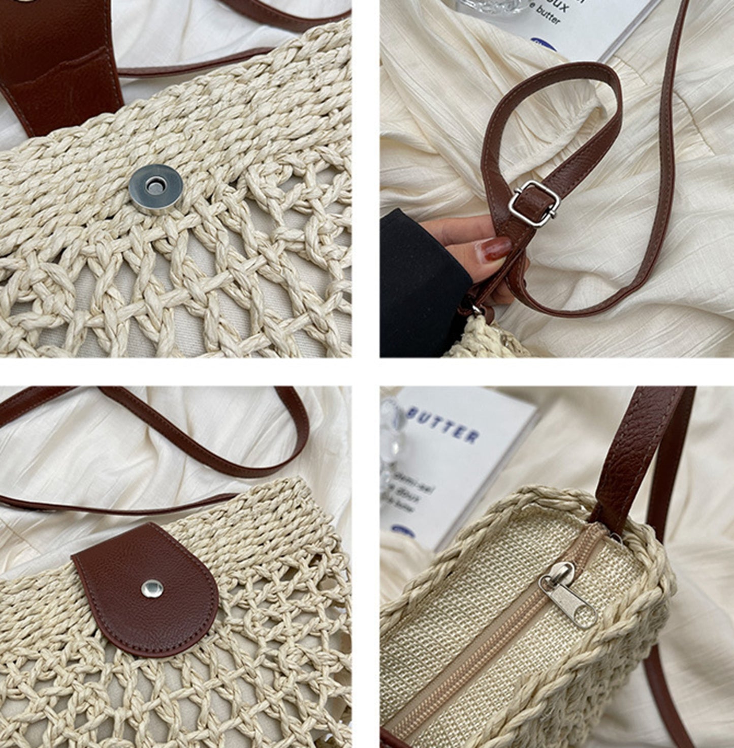 Handmade yarn knitted summer beach crossbody bag for women HB2400027