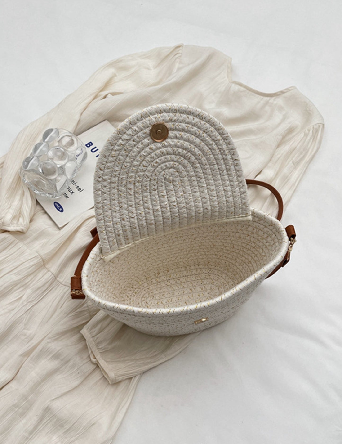 Chic handmade straw knitted summer beach tote handbag with pearls HB2400028
