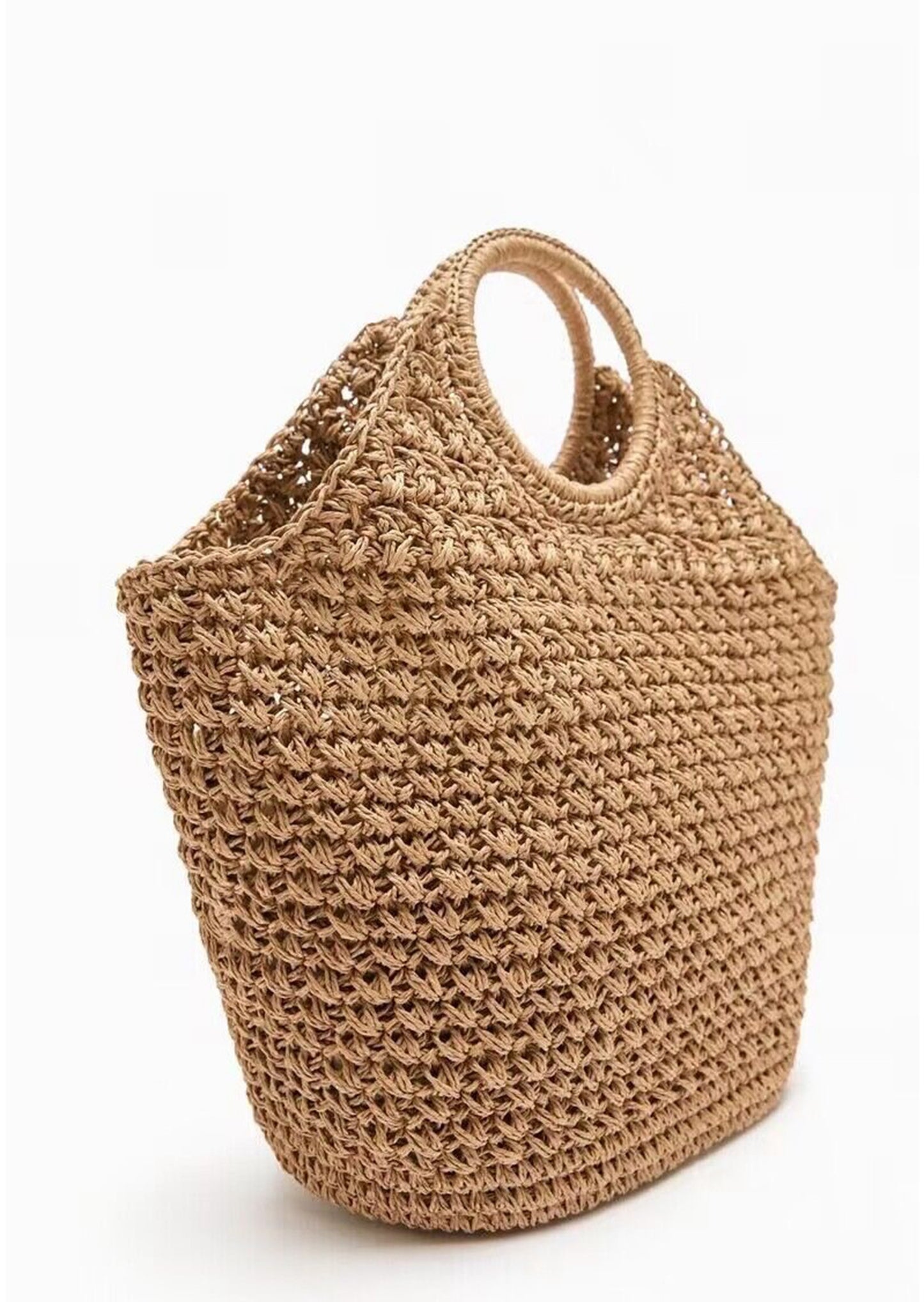 Khaki handmade straw knitted summer beach tote handbag