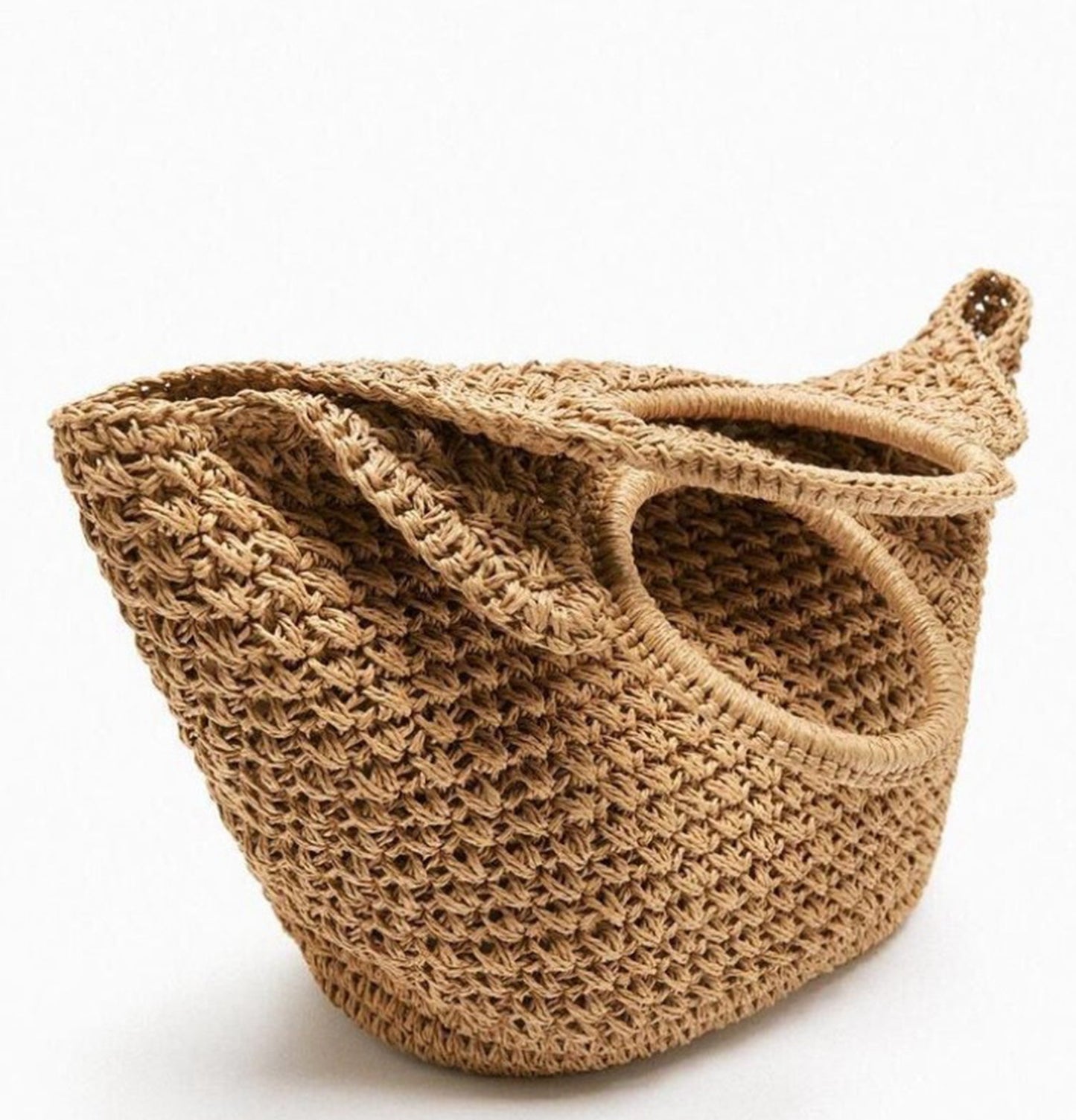 Khaki handmade straw knitted summer beach tote handbag