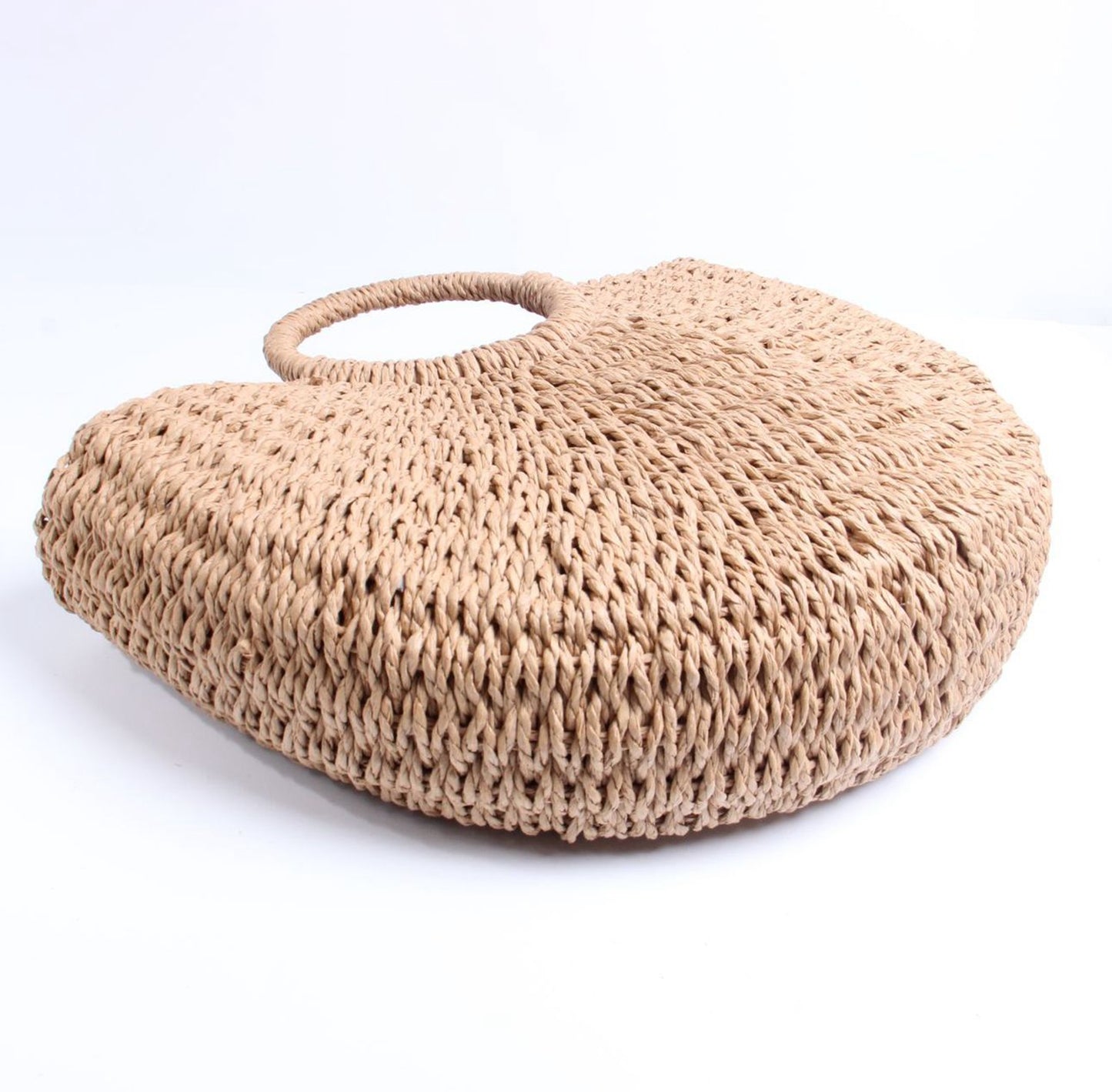 Straw handmade knitted summer beach tote handbag