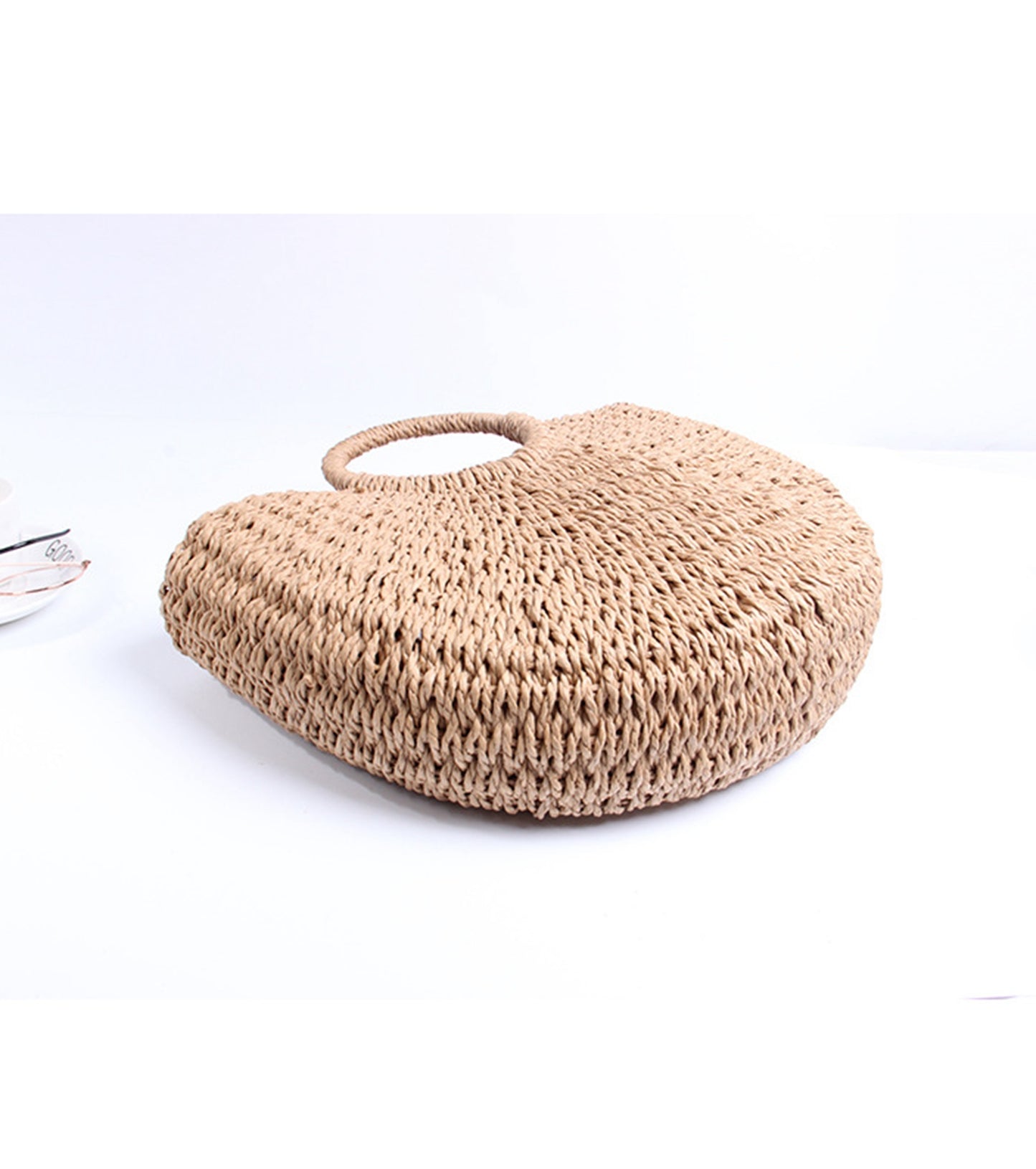 Straw handmade knitted summer beach tote handbag