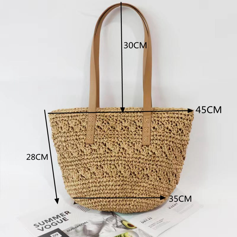 Stylish handmade straw knitted summer beach tote handbag for women