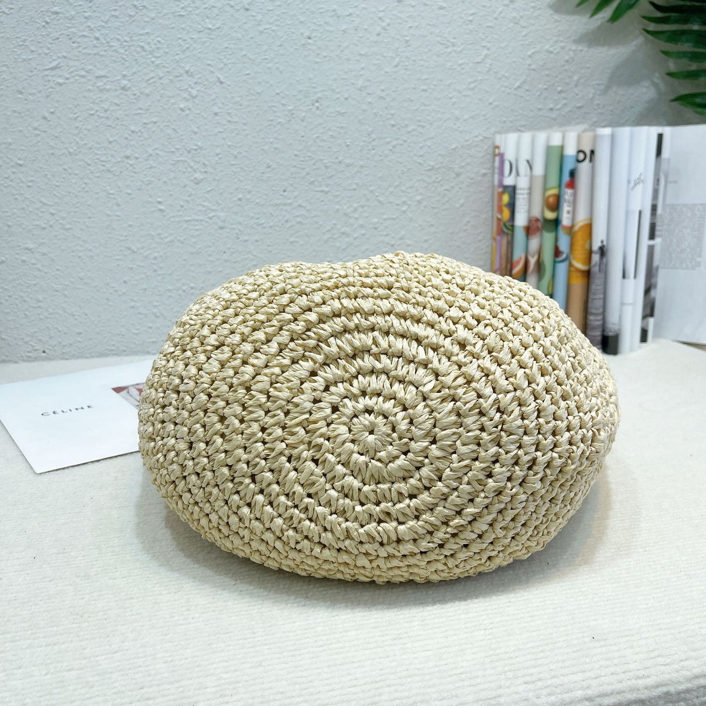 Stylish handmade straw knitted summer beach tote handbag for women