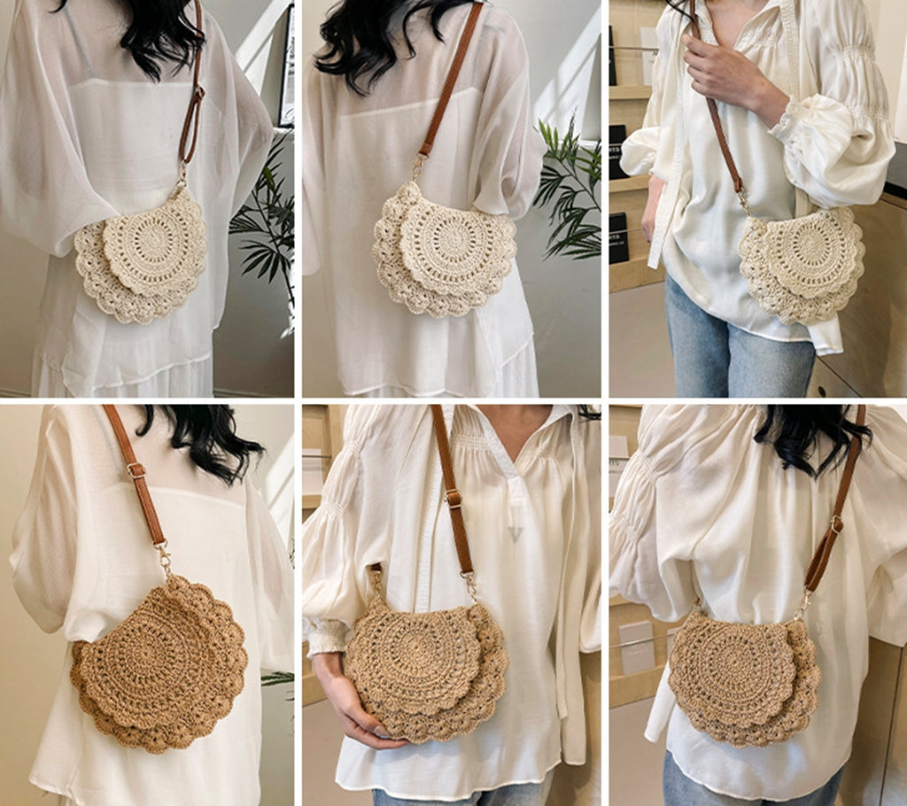 Cute handmade knitted summer beach crossbody handbag HB240006