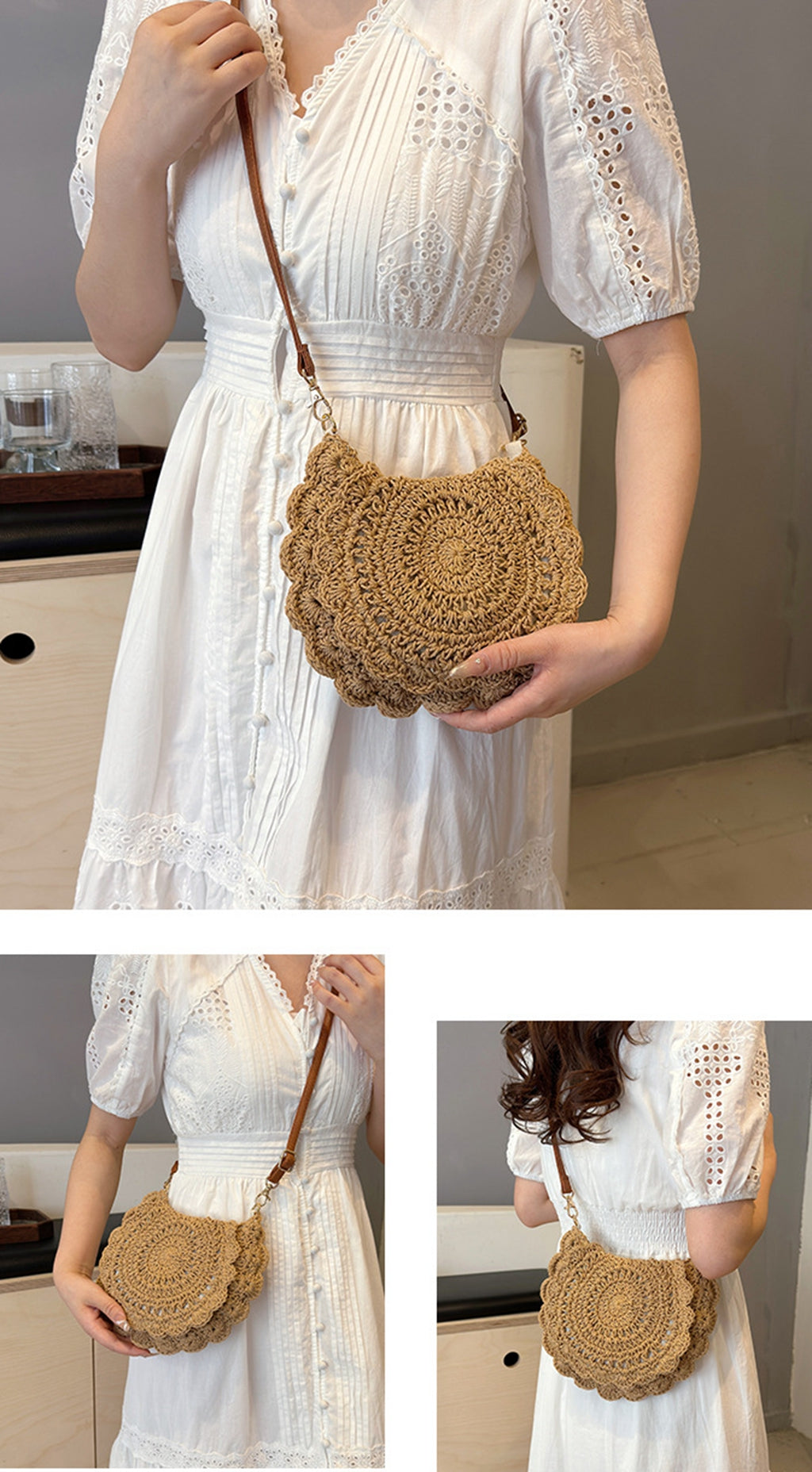 Cute handmade knitted summer beach crossbody handbag HB240006