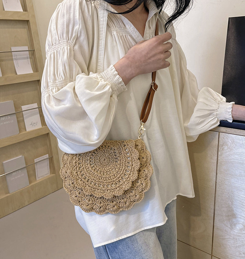 Cute handmade knitted summer beach crossbody handbag HB240006