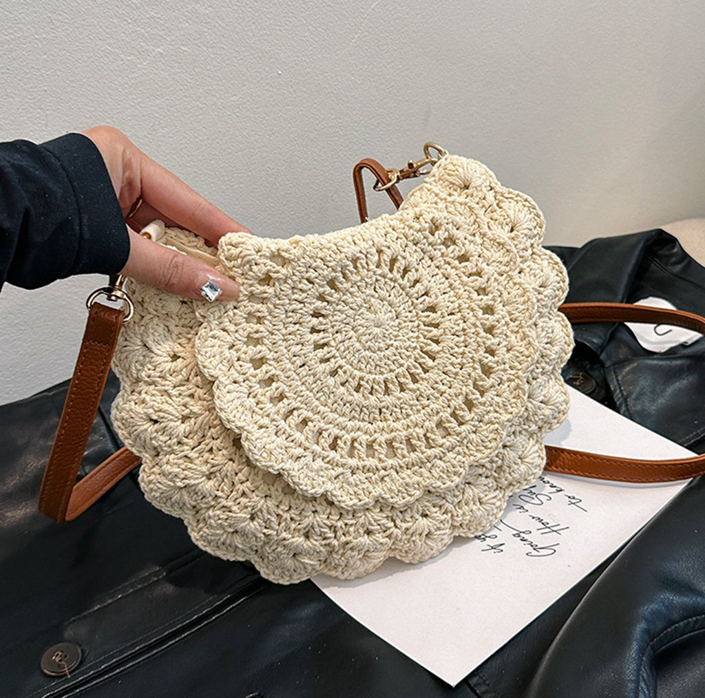 Cute handmade knitted summer beach crossbody handbag HB240006