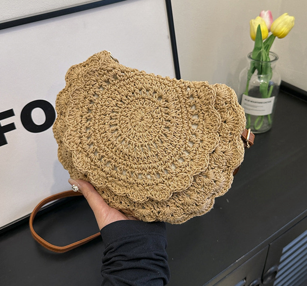 Cute handmade knitted summer beach crossbody handbag HB240006