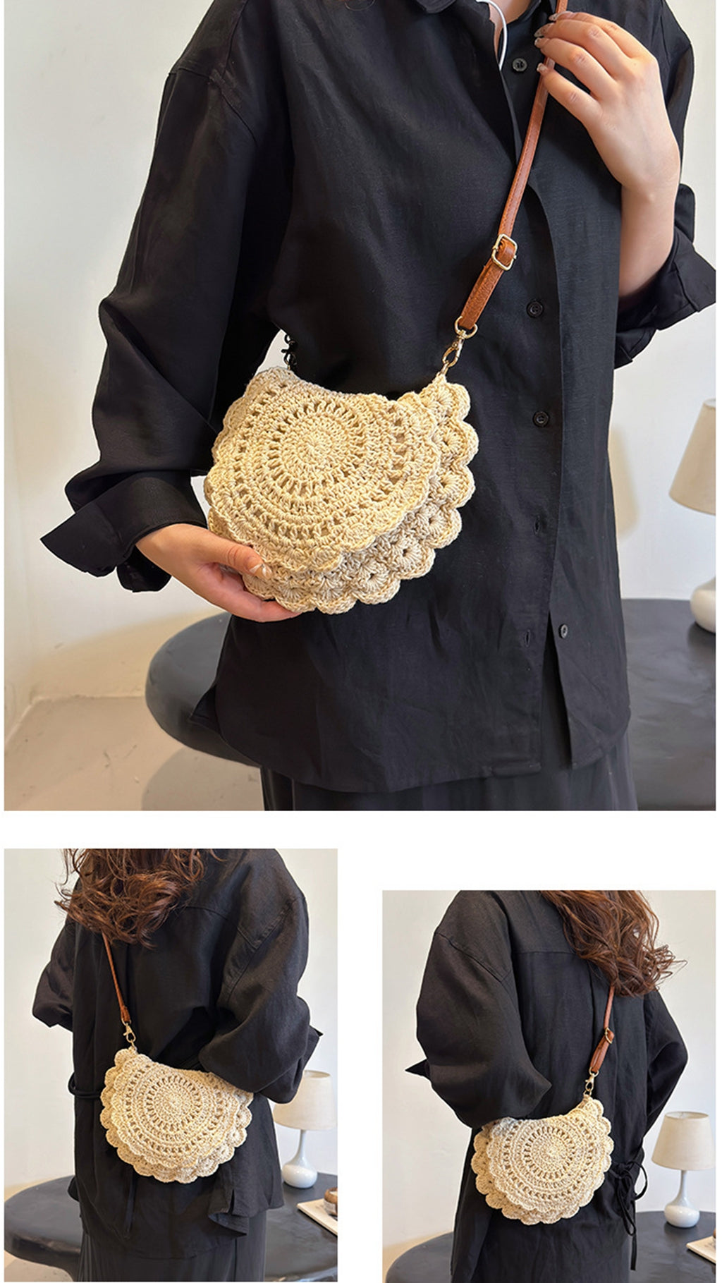 Cute handmade knitted summer beach crossbody handbag HB240006