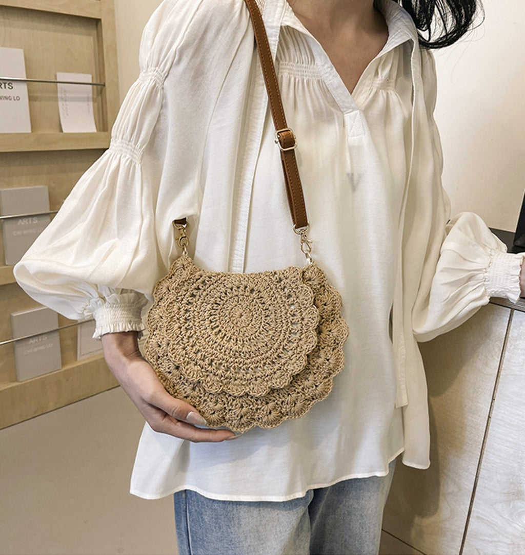 Cute handmade knitted summer beach crossbody handbag HB240006