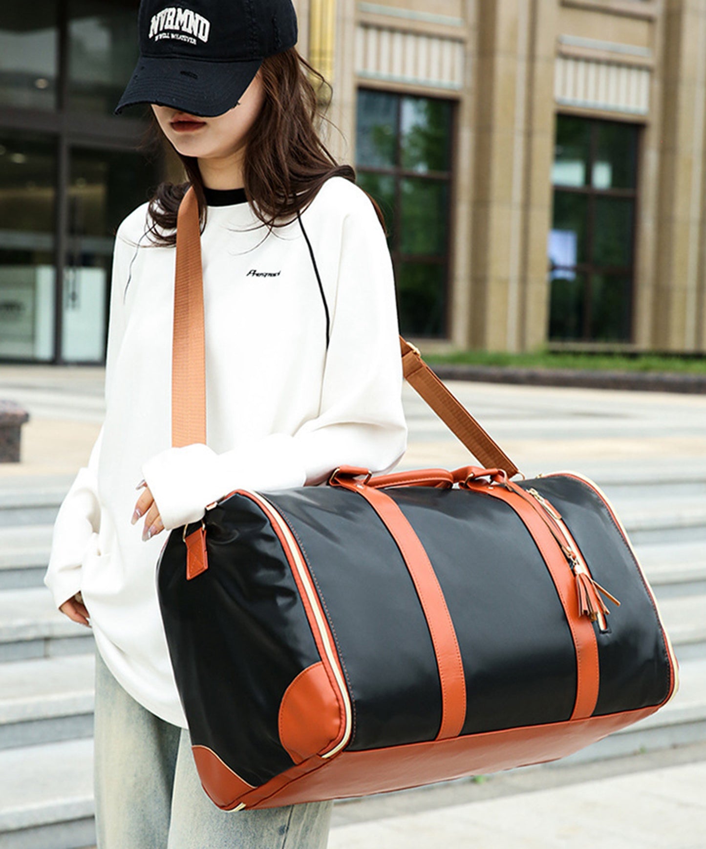 Large PU Leather Travel Garment Duffel Bag for Women