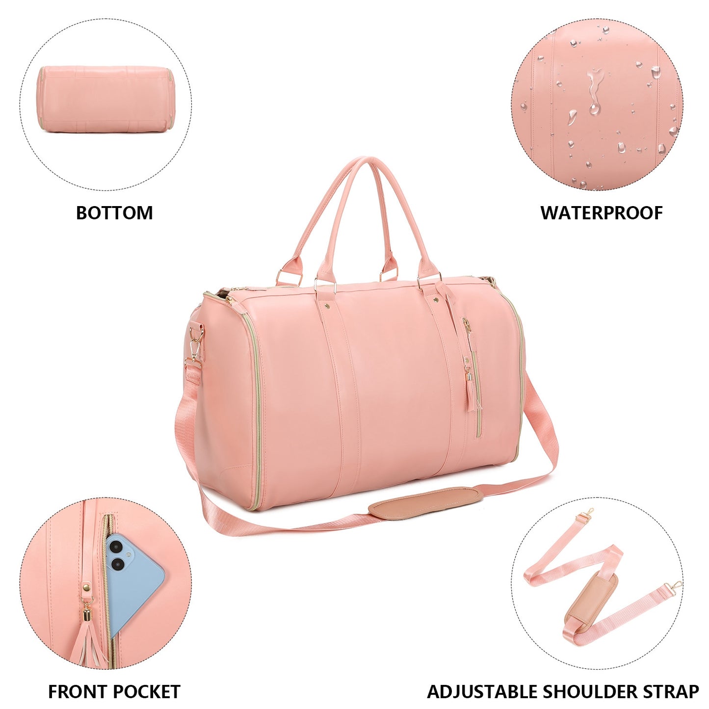 Large PU Leather Travel Garment Duffel Bag for Women