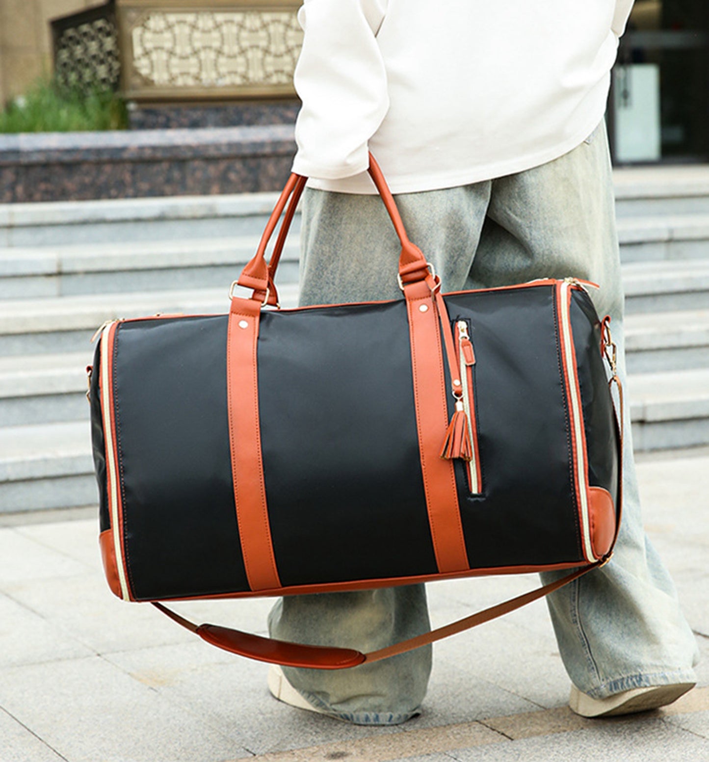 Large PU Leather Travel Garment Duffel Bag for Women