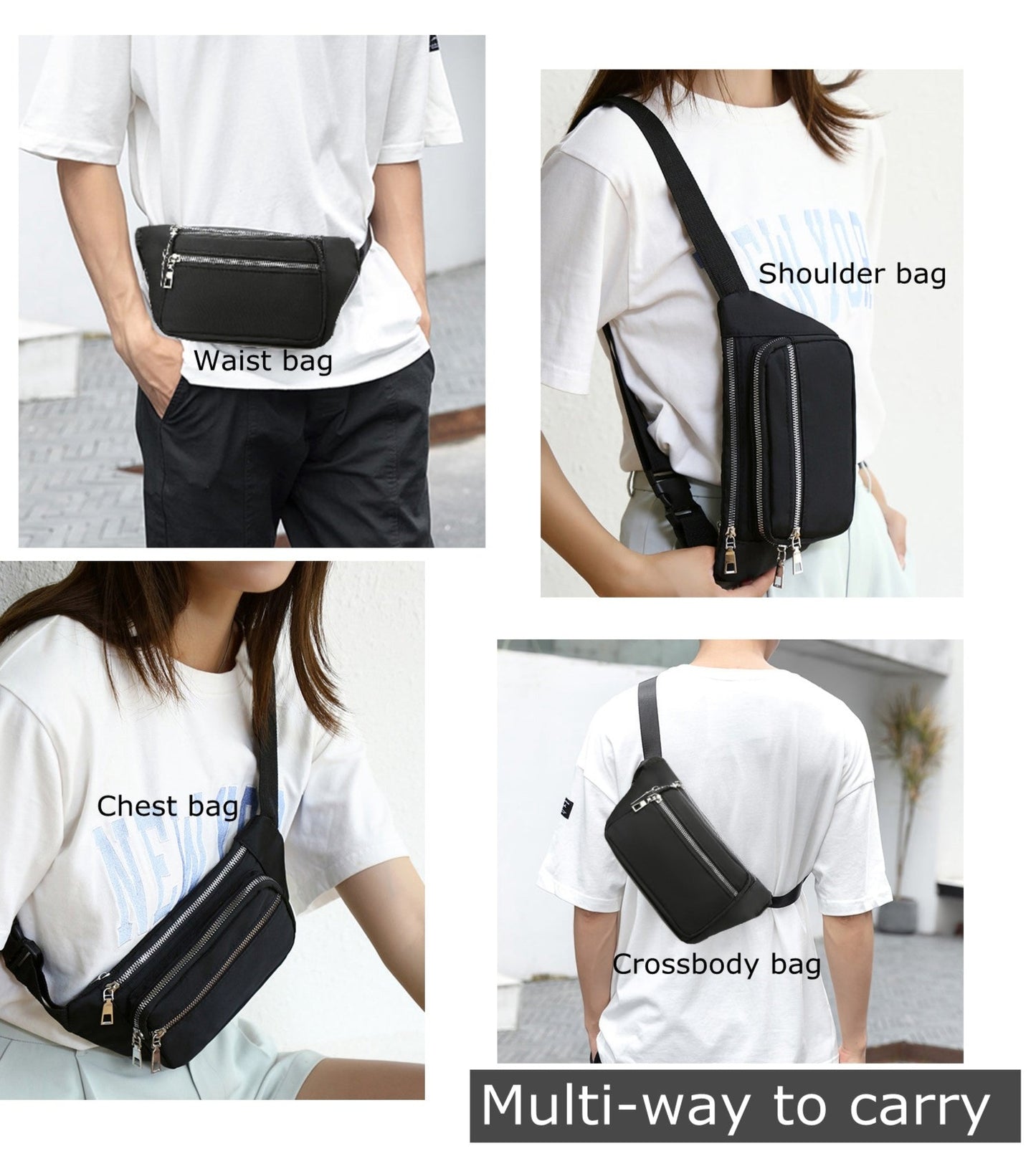 Navy nylon fanny waist pack crossbody purse for shopping travel