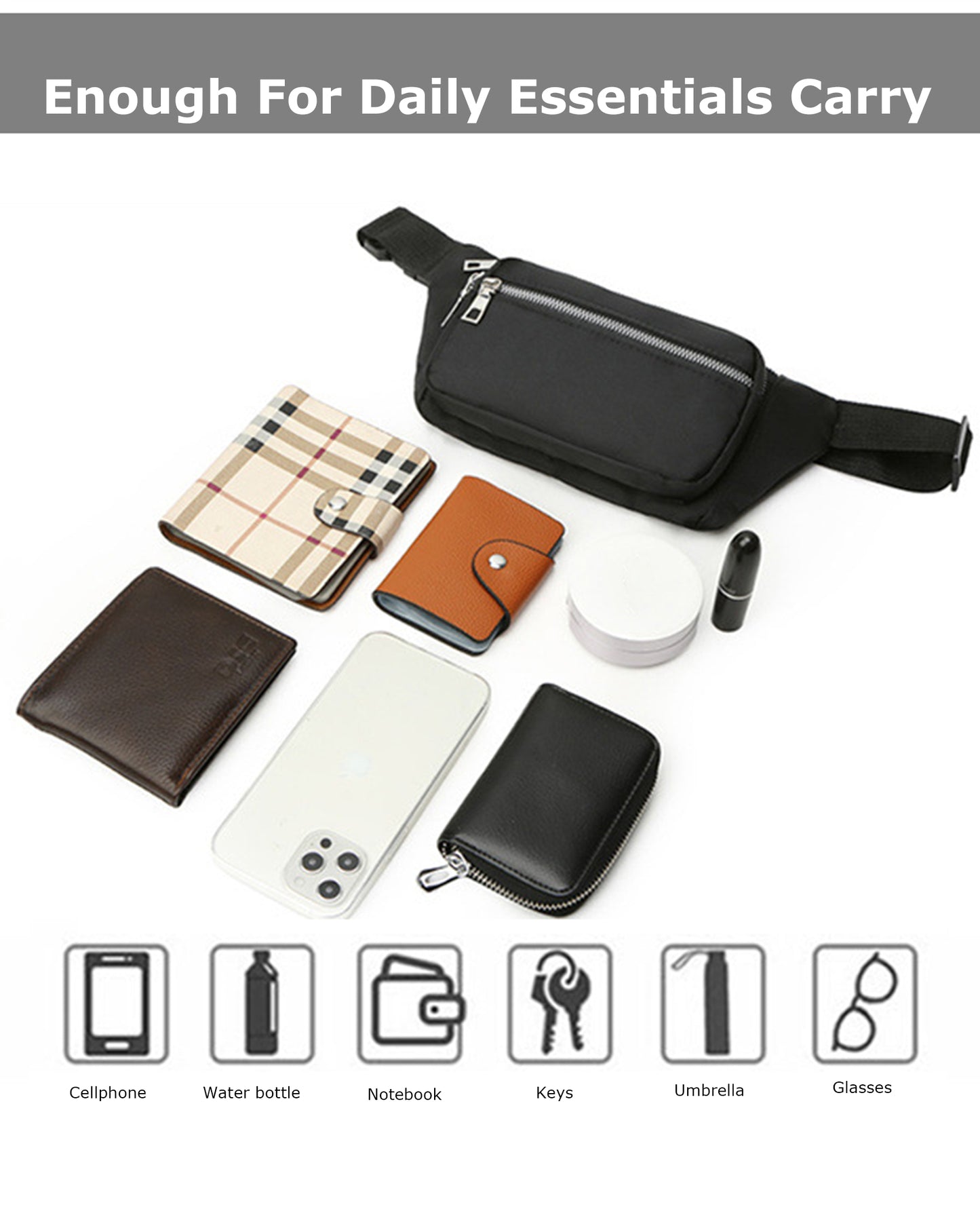 Navy nylon fanny waist pack crossbody purse for shopping travel