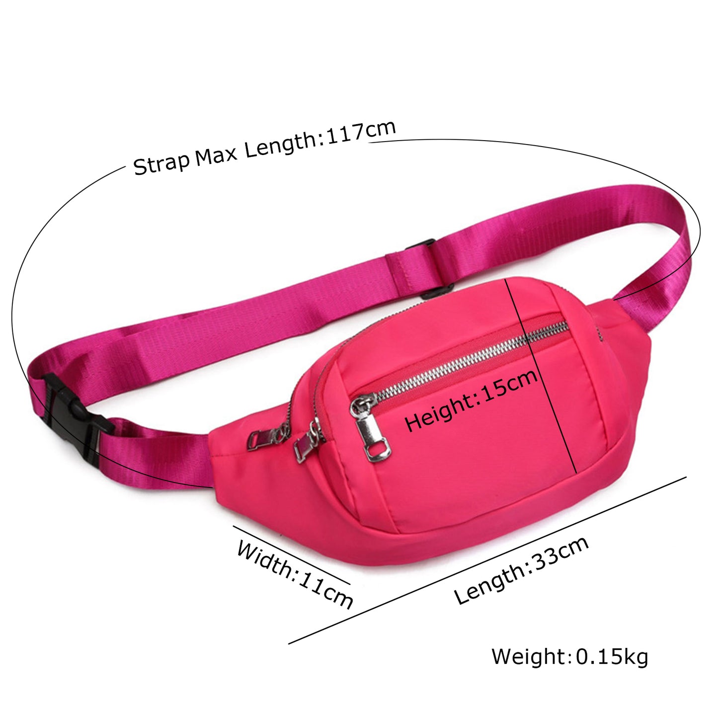 Hot pink nylon crossbody fanny waist pack purse for daily outings