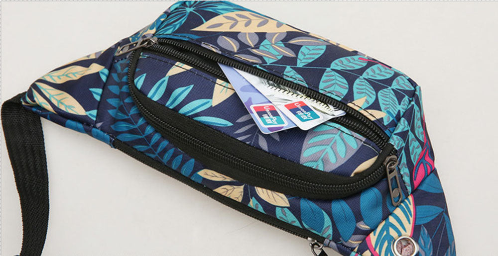 Printed floral nylon fanny waist pack purse for shopping outings travel hiking