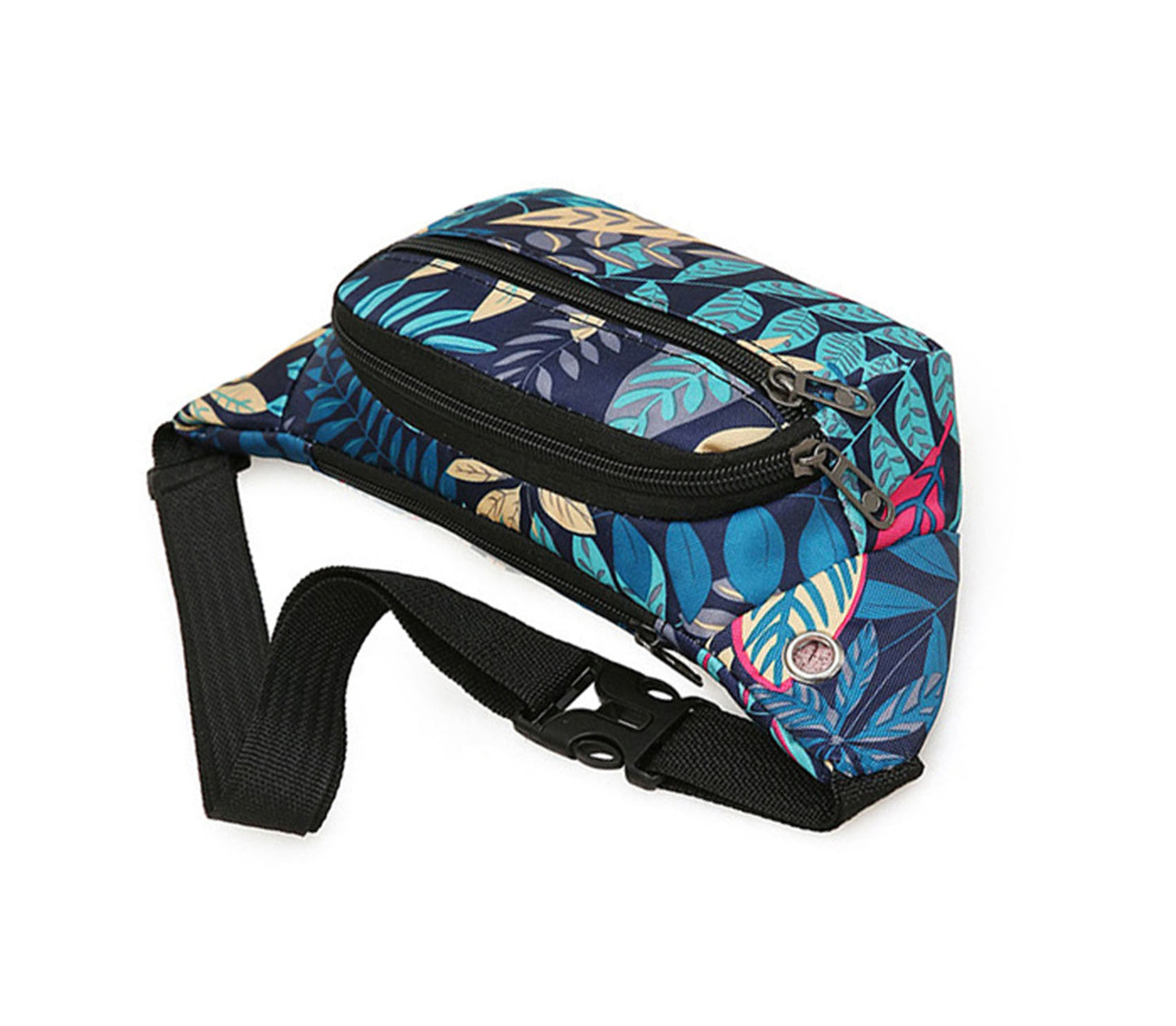 Printed floral nylon fanny waist pack purse for shopping outings travel hiking