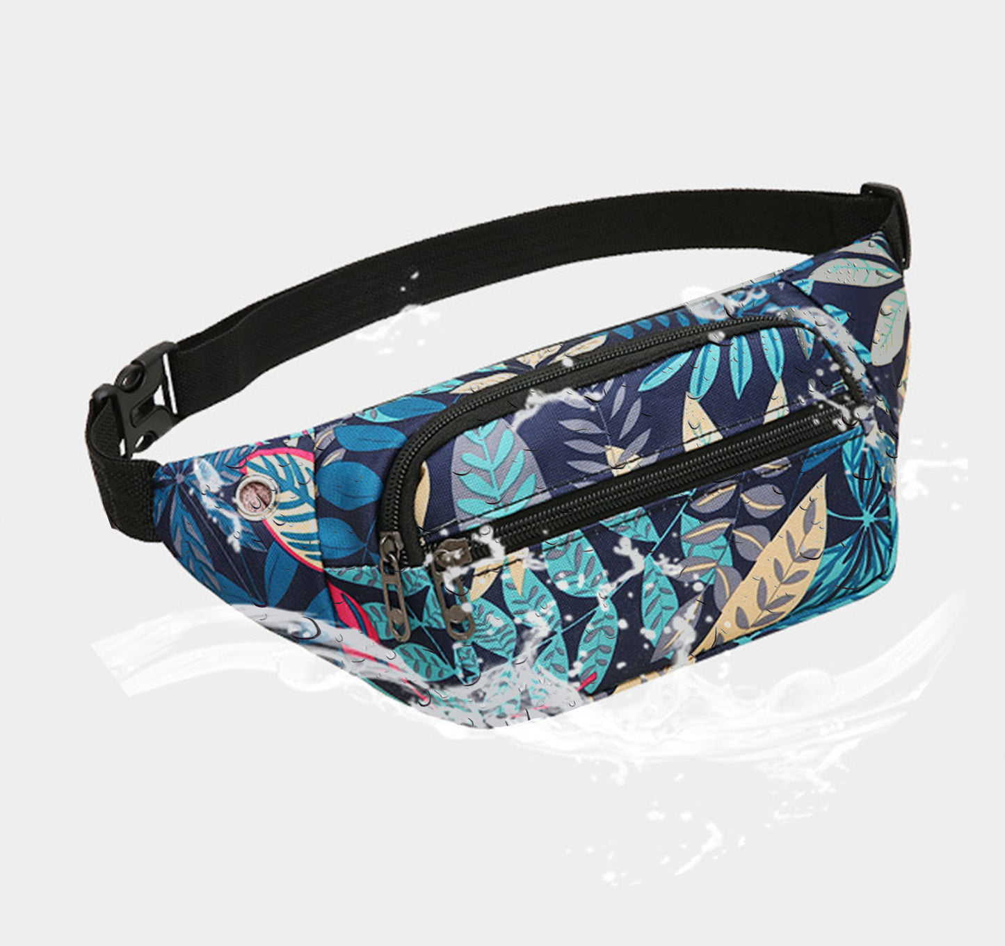 Printed floral nylon fanny waist pack purse for shopping outings travel hiking